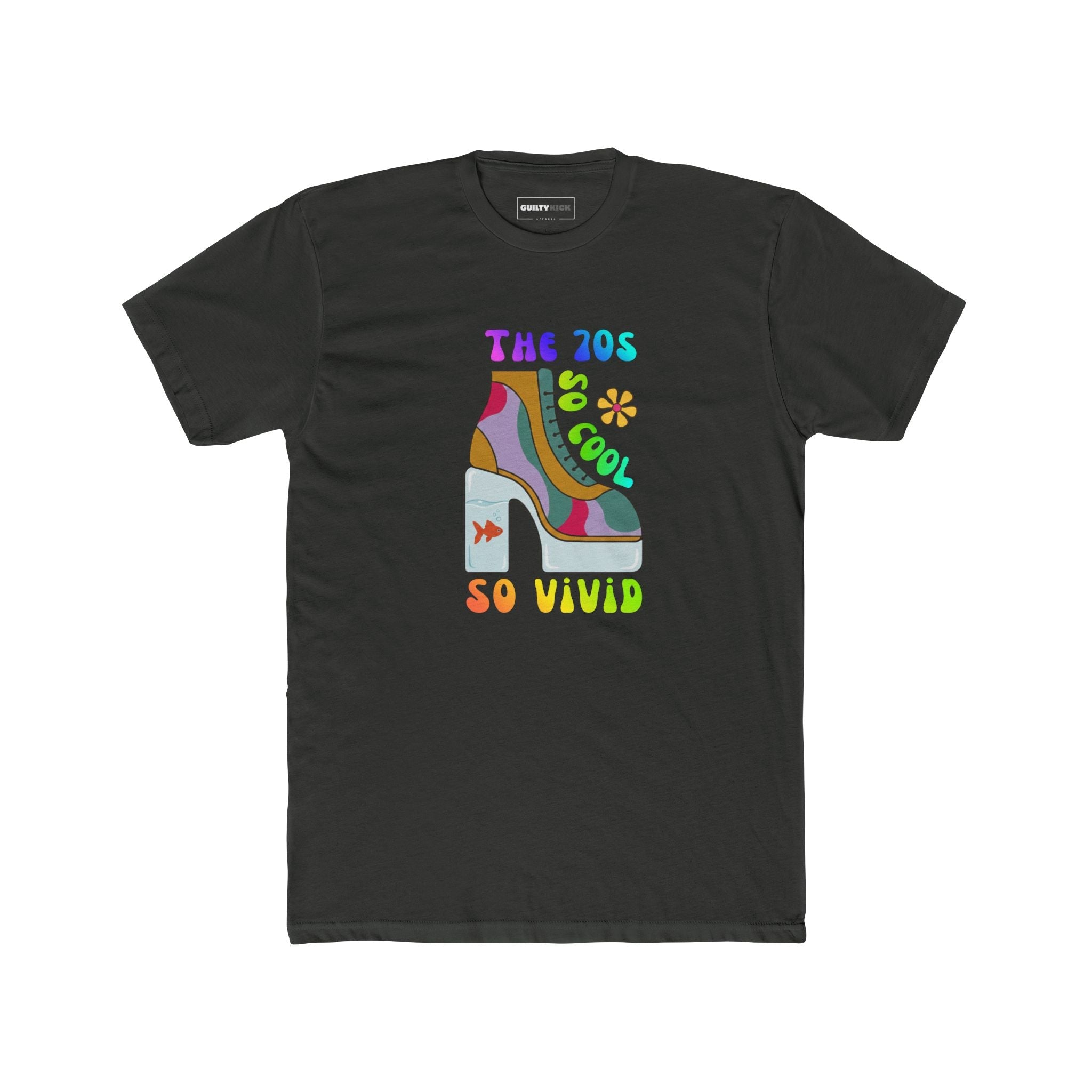 Retro 70s Disco Platform Boot T-Shirt Vivid Goldfish Aquarium Heel Aesthetic Tee - Guilty Kick Apparel