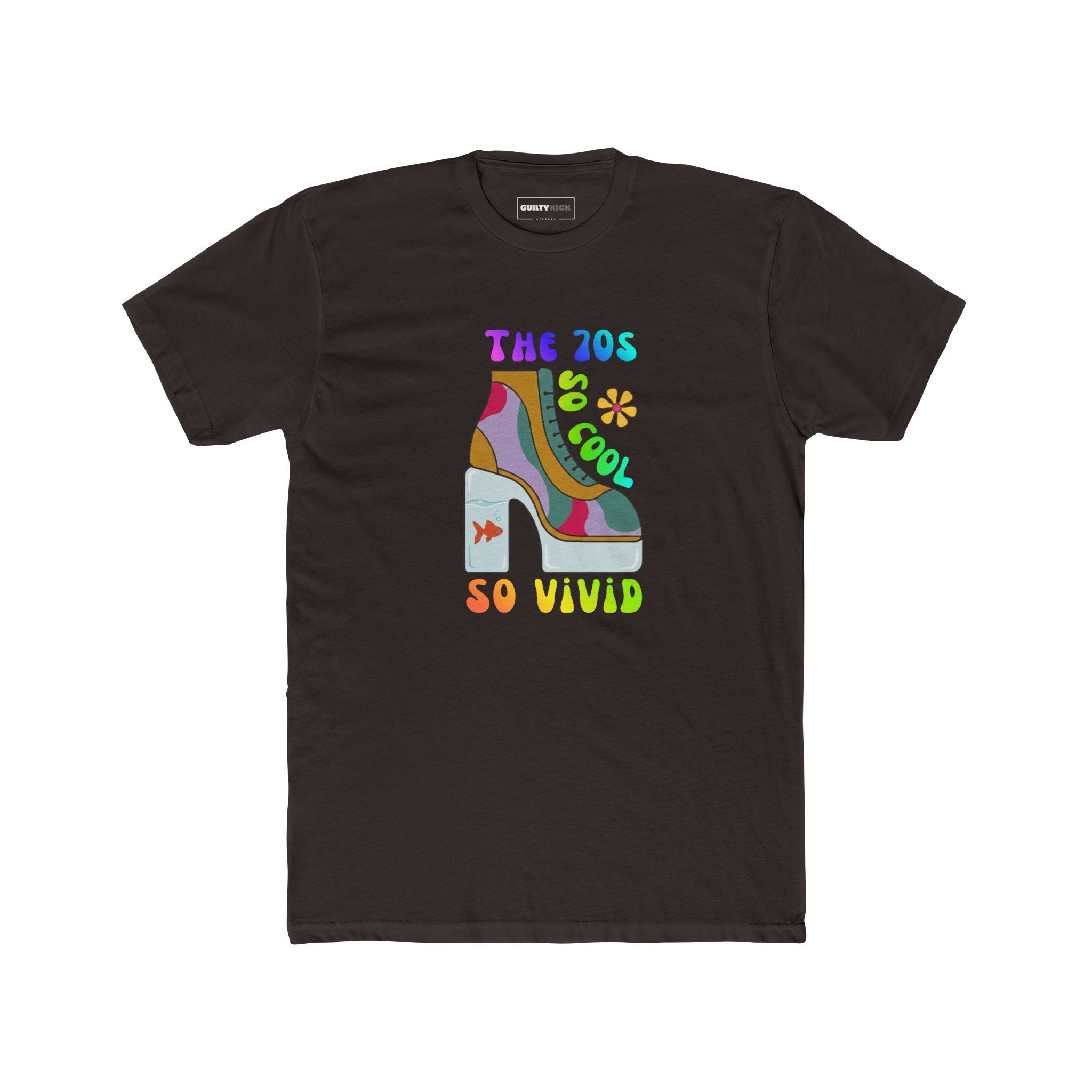 Retro 70s Disco Platform Boot T-Shirt Vivid Goldfish Aquarium Heel Aesthetic Tee - Guilty Kick Apparel