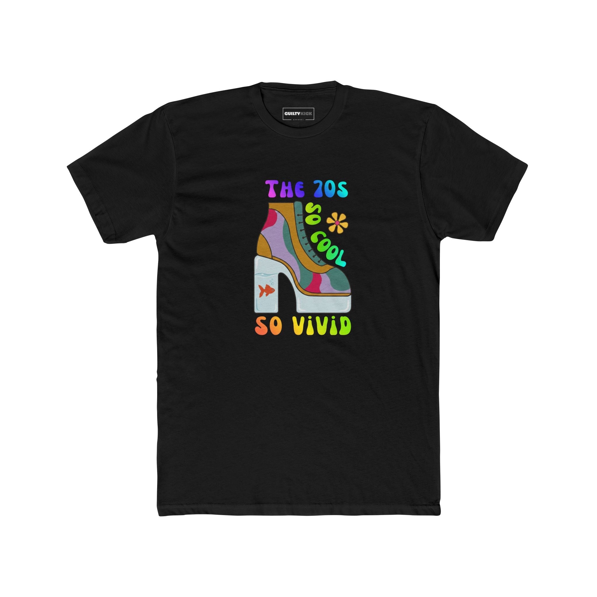 Retro 70s Disco Platform Boot T-Shirt Vivid Goldfish Aquarium Heel Aesthetic Tee - Guilty Kick Apparel