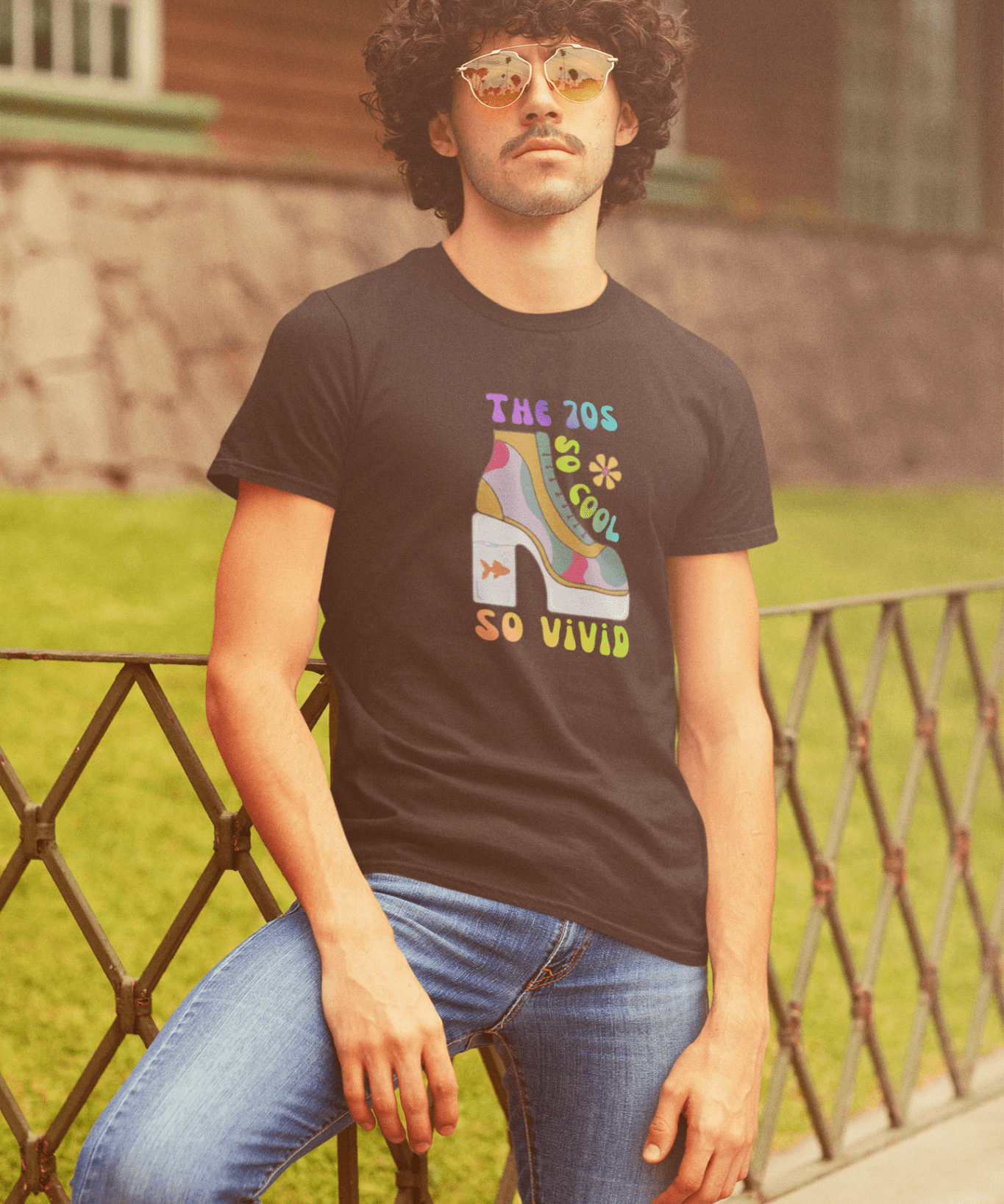 Retro 70s Disco Platform Boot T-Shirt Vivid Goldfish Aquarium Heel Aesthetic Tee - Guilty Kick Apparel