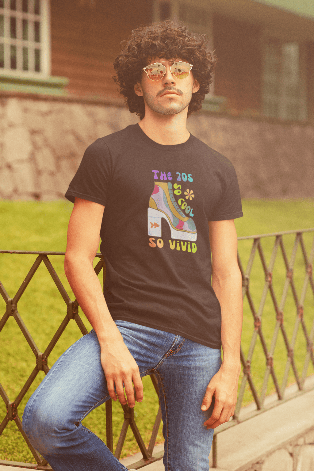 Retro 70s Disco Platform Boot T-Shirt Vivid Goldfish Aquarium Heel Aesthetic Tee - Guilty Kick Apparel