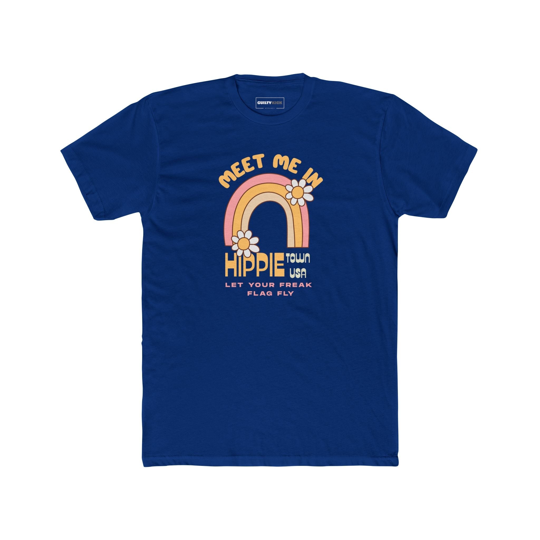 Retro Hippie Town USA T-Shirt Groovy 1970s Rainbow & Daisy Graphic Tee - Guilty Kick Apparel