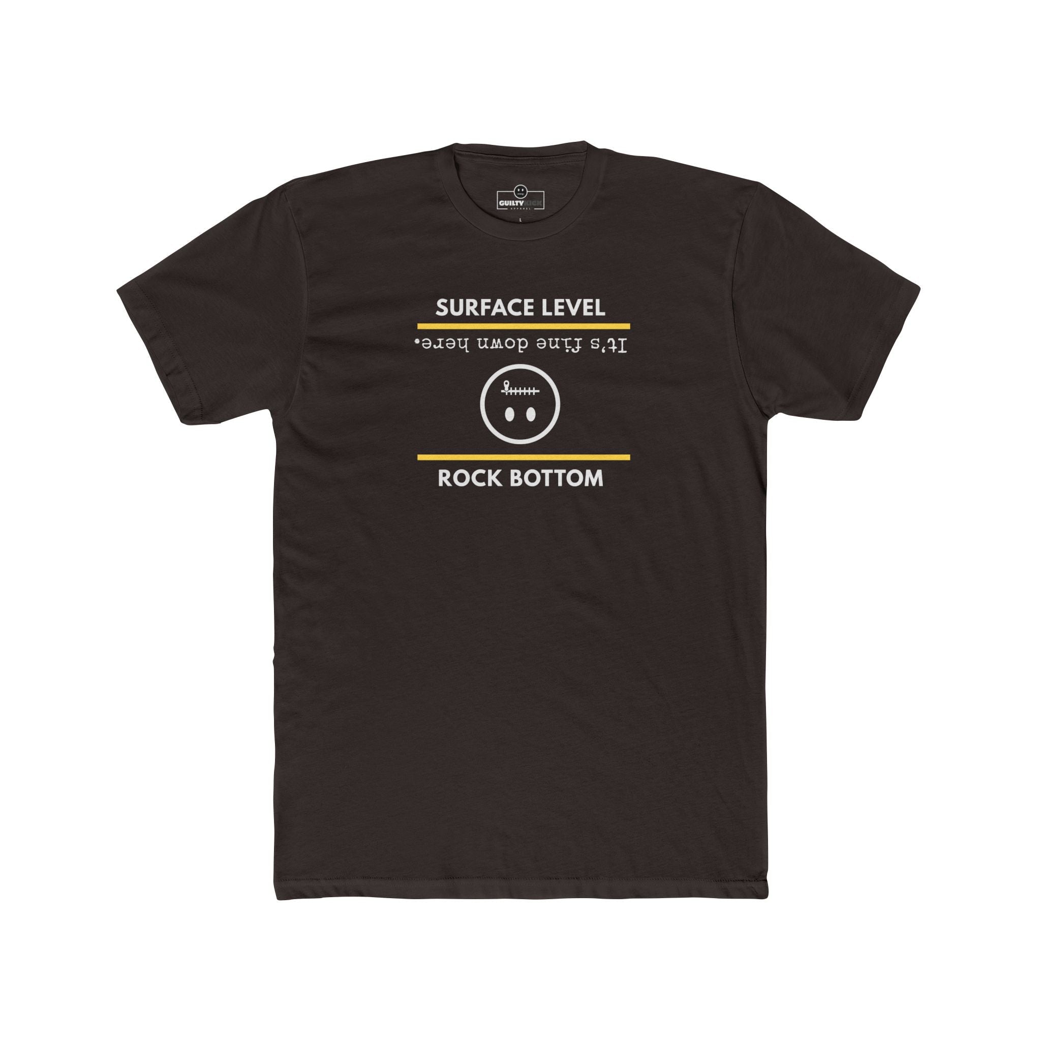 Rock Bottom Graphic Tee | Upside Down Surface Level Satire T-Shirt - Guilty Kick Apparel