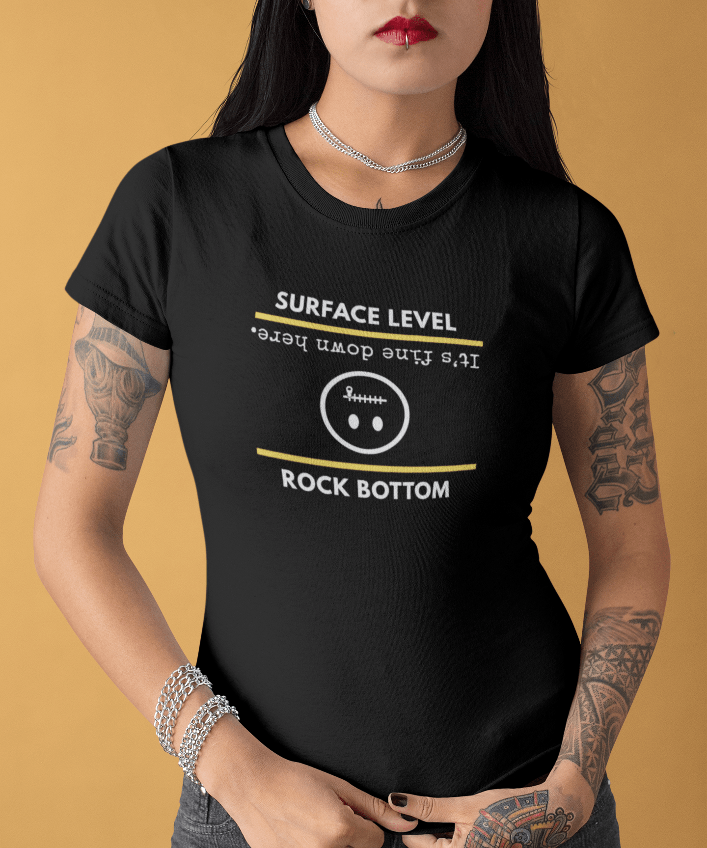 Rock Bottom Graphic Tee | Upside Down Surface Level Satire T-Shirt - Guilty Kick Apparel