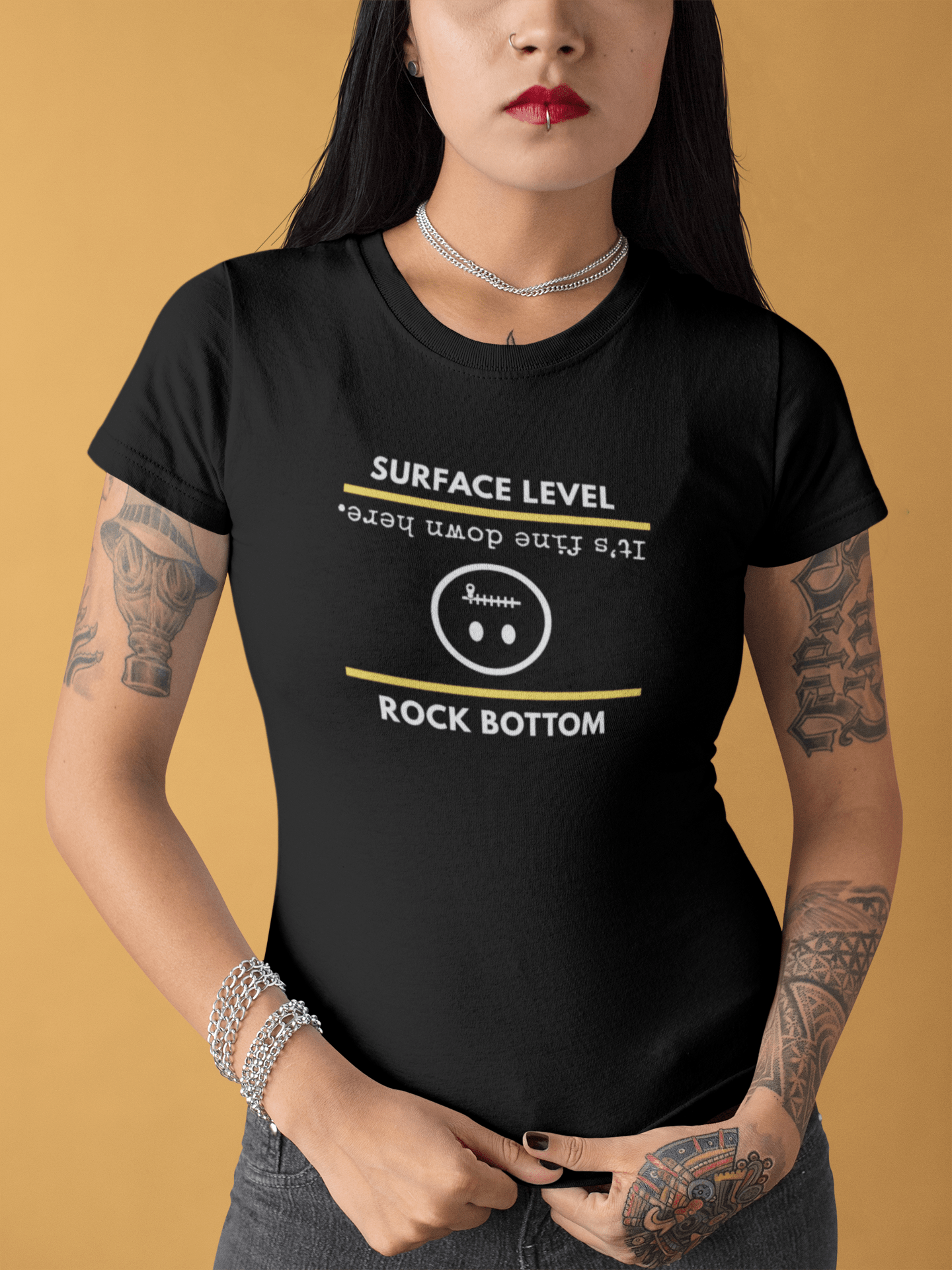 Rock Bottom Graphic Tee | Upside Down Surface Level Satire T-Shirt - Guilty Kick Apparel