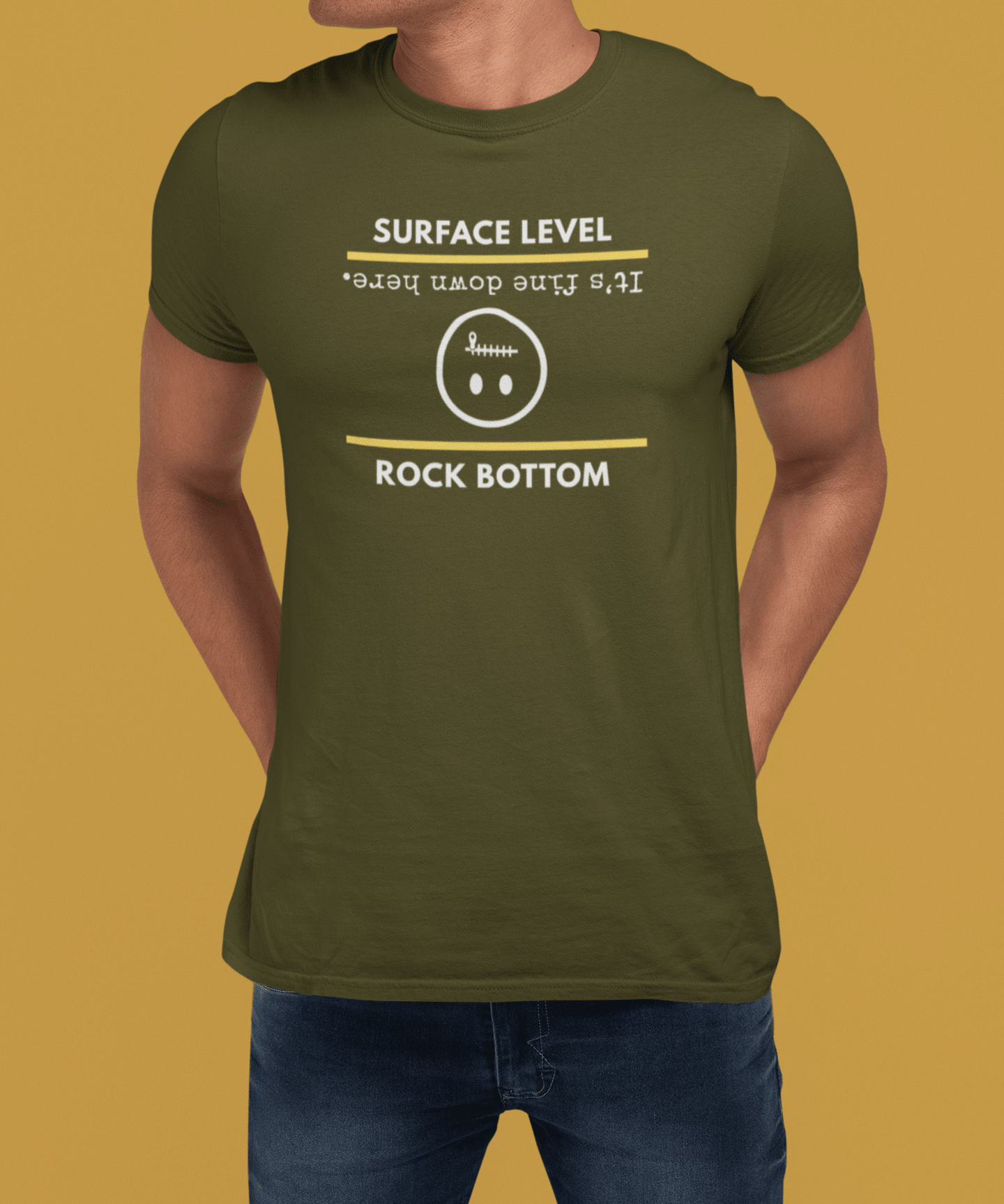 Rock Bottom Graphic Tee | Upside Down Surface Level Satire T-Shirt - Guilty Kick Apparel