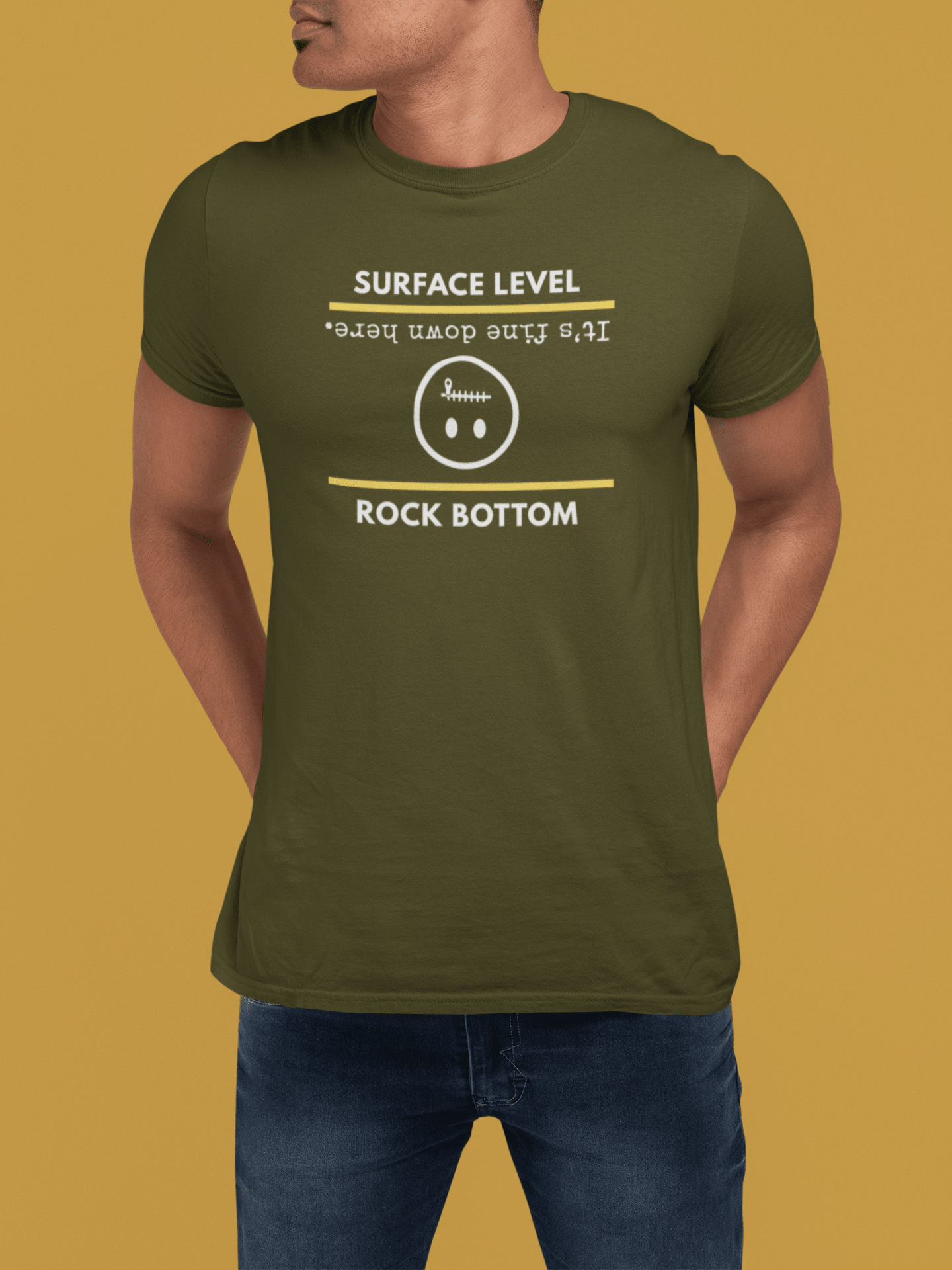 Rock Bottom Graphic Tee | Upside Down Surface Level Satire T-Shirt - Guilty Kick Apparel