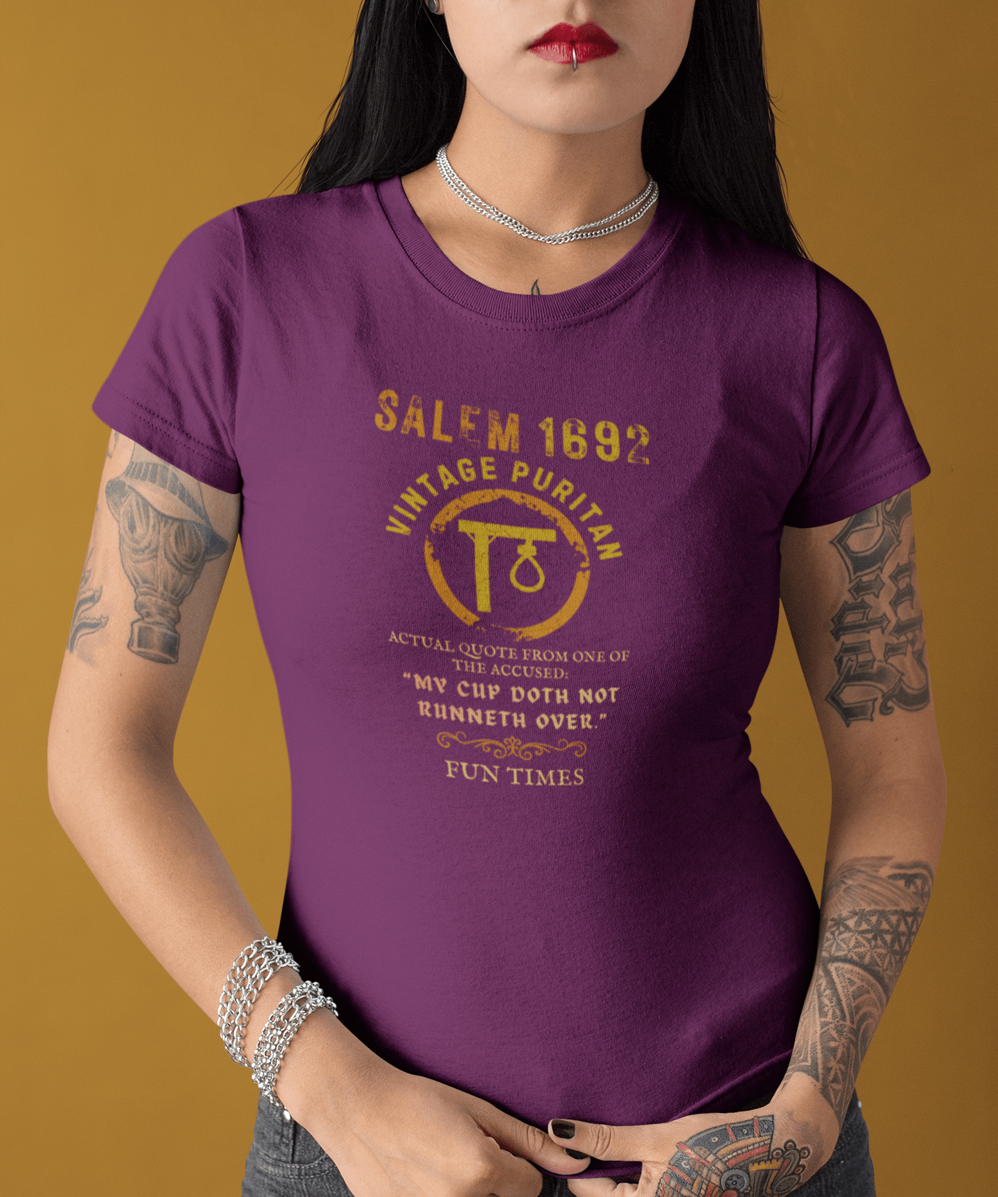 Salem 1692 Vintage Puritan T-Shirt | Sarcastic Witch Trials Parody Graphic Tee, Funny Dark Humor Gallow Gallows Halloween Shirt - Guilty Kick Apparel
