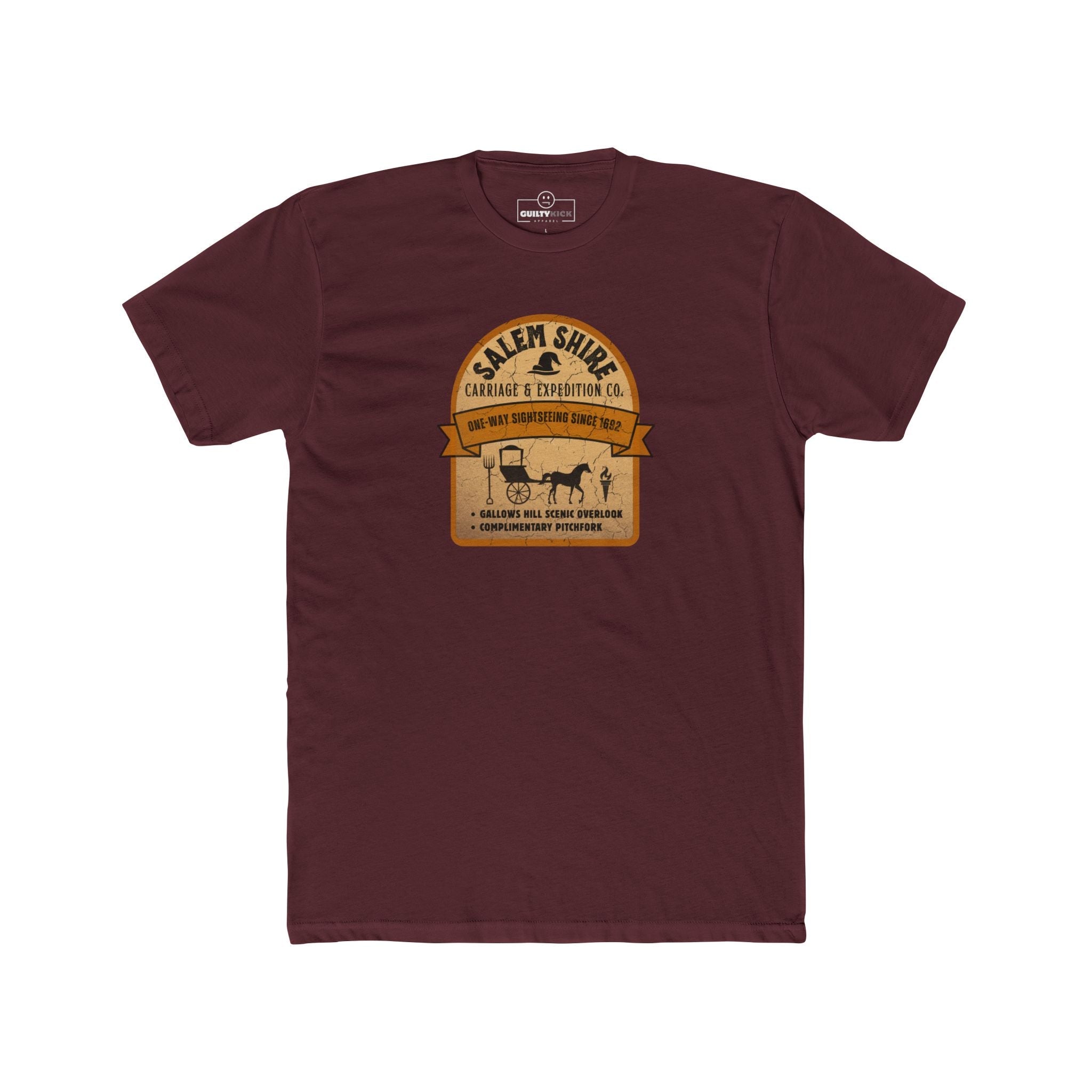Salem Shire Carriage & Expedition Co. T-Shirt | Vintage Salem Witch Trials Parody Graphic Tee, Funny Gallows Hill Halloween Tour Shirt - Guilty Kick Apparel