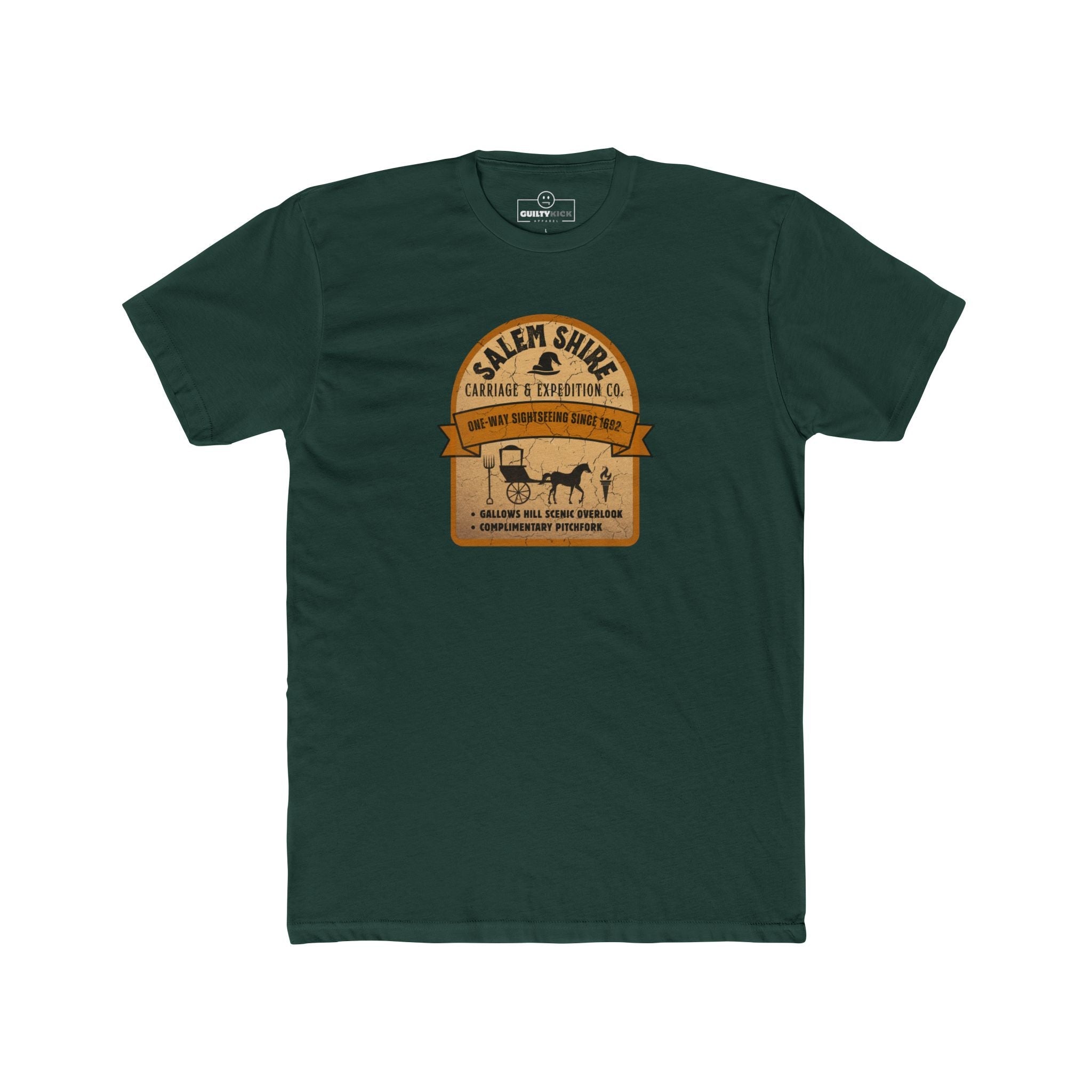 Salem Shire Carriage & Expedition Co. T-Shirt | Vintage Salem Witch Trials Parody Graphic Tee, Funny Gallows Hill Halloween Tour Shirt - Guilty Kick Apparel