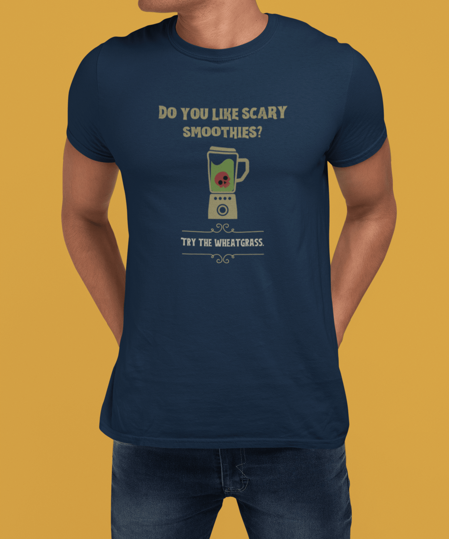 Scary Smoothies Wheatgrass Graphic Tee, Funny Sarcastic Wellness Parody Halloween Shirt - Guilty Kick Apparel