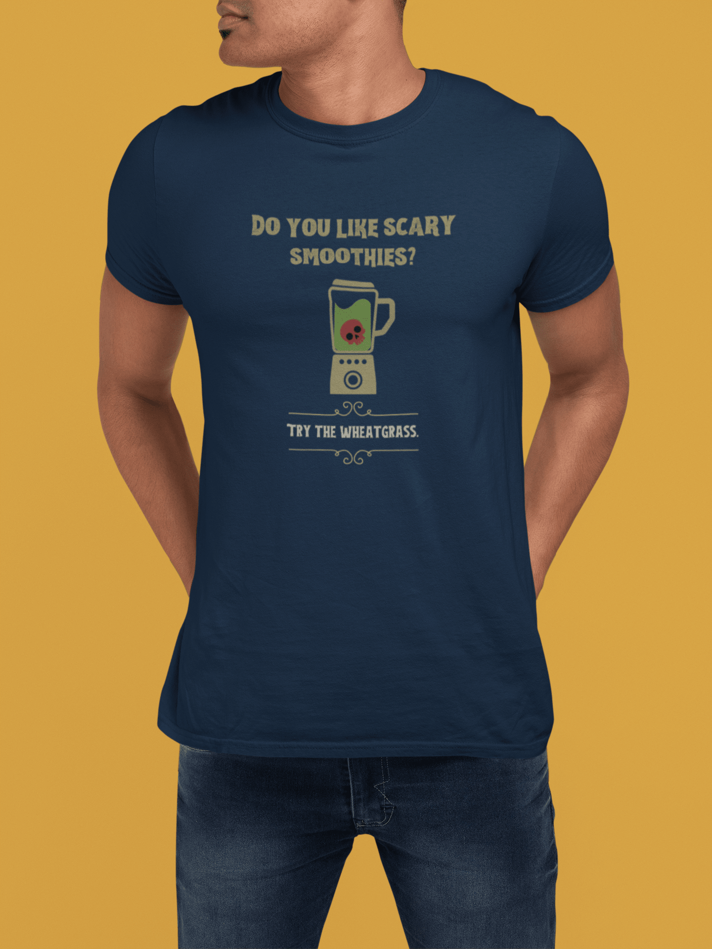 Scary Smoothies Wheatgrass Graphic Tee, Funny Sarcastic Wellness Parody Halloween Shirt - Guilty Kick Apparel