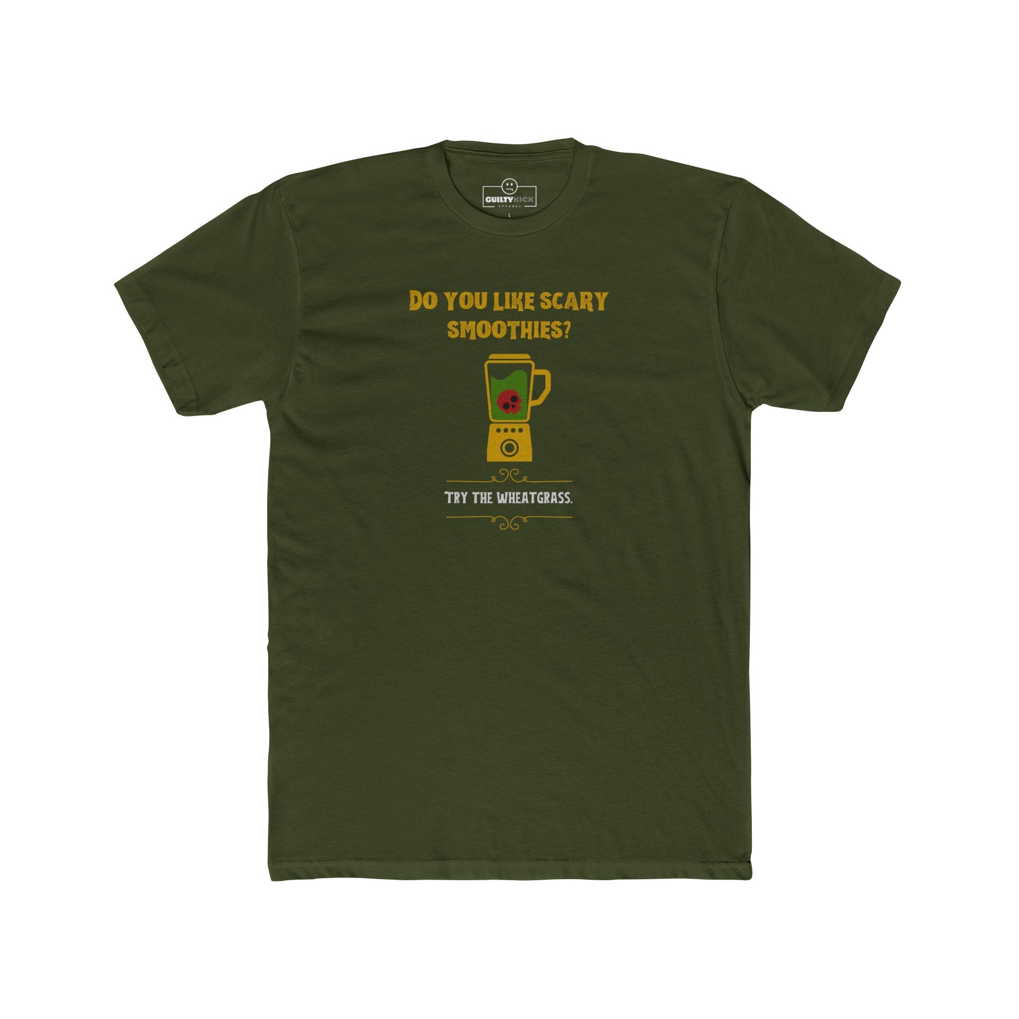Scary Smoothies Wheatgrass Graphic Tee, Funny Sarcastic Wellness Parody Halloween Shirt - Guilty Kick Apparel