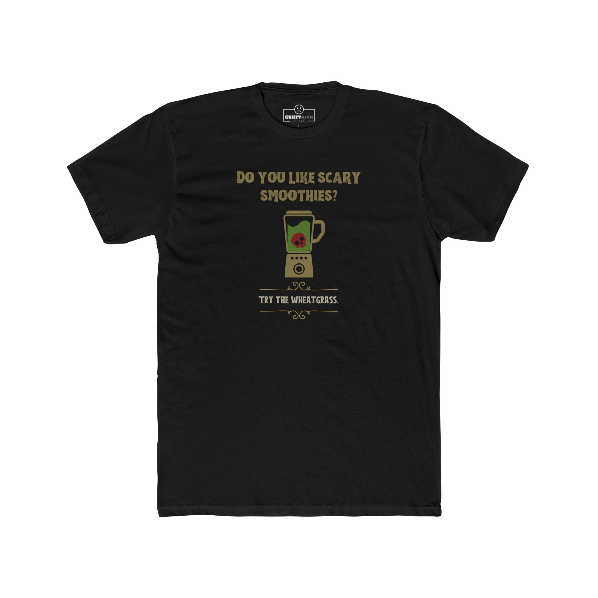 Scary Smoothies Wheatgrass Graphic Tee, Funny Sarcastic Wellness Parody Halloween Shirt - Guilty Kick Apparel