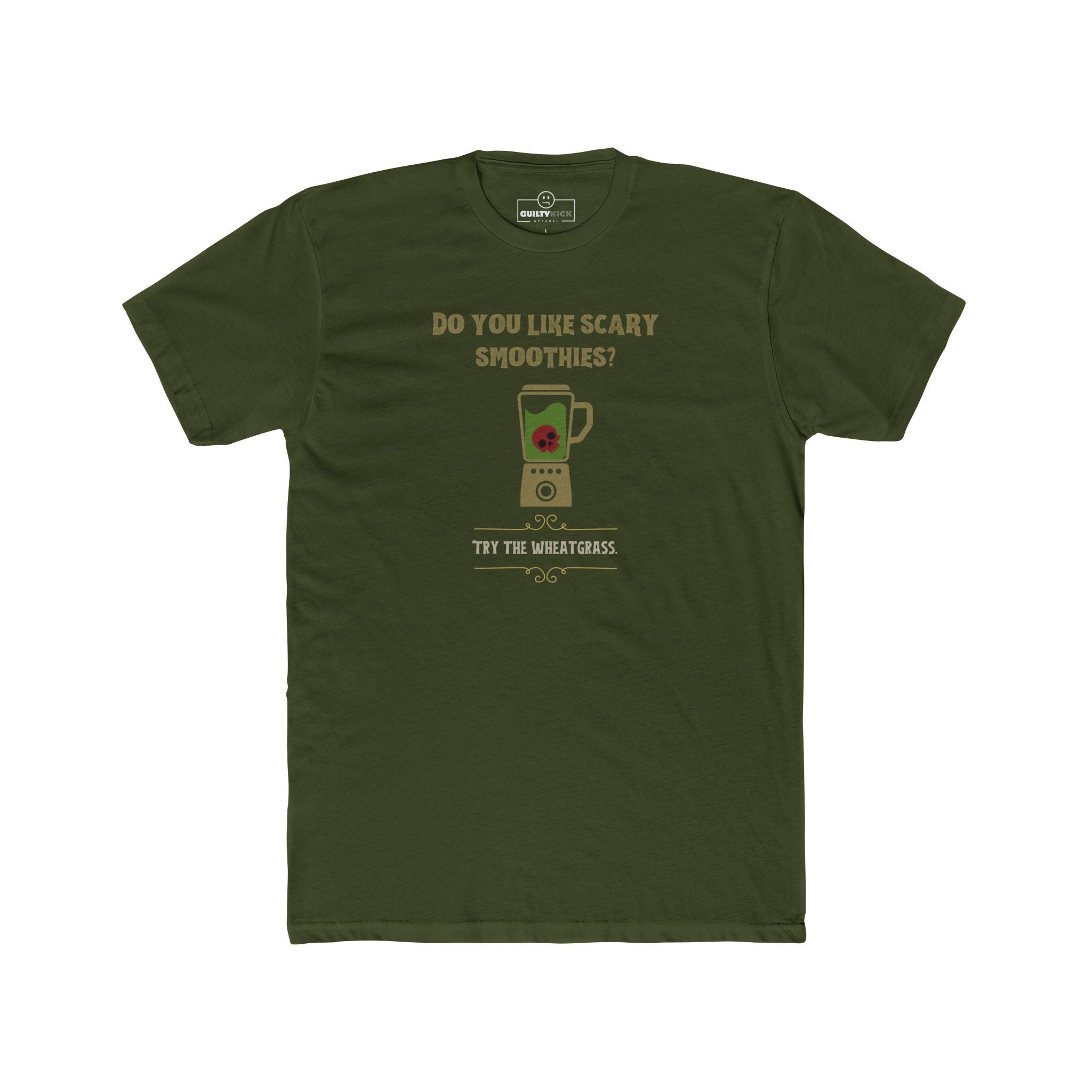Scary Smoothies Wheatgrass Graphic Tee, Funny Sarcastic Wellness Parody Halloween Shirt - Guilty Kick Apparel