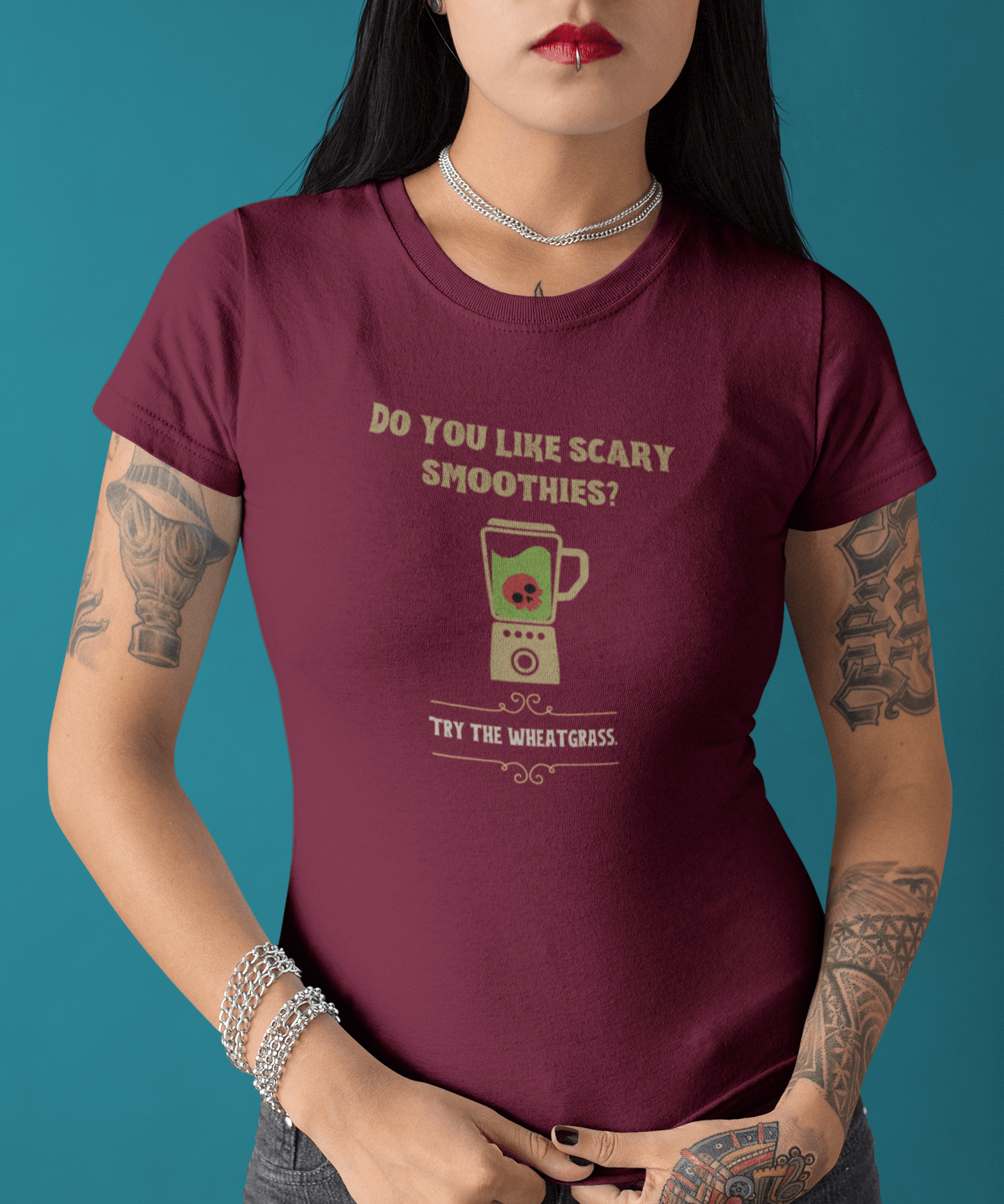 Scary Smoothies Wheatgrass Graphic Tee, Funny Sarcastic Wellness Parody Halloween Shirt - Guilty Kick Apparel