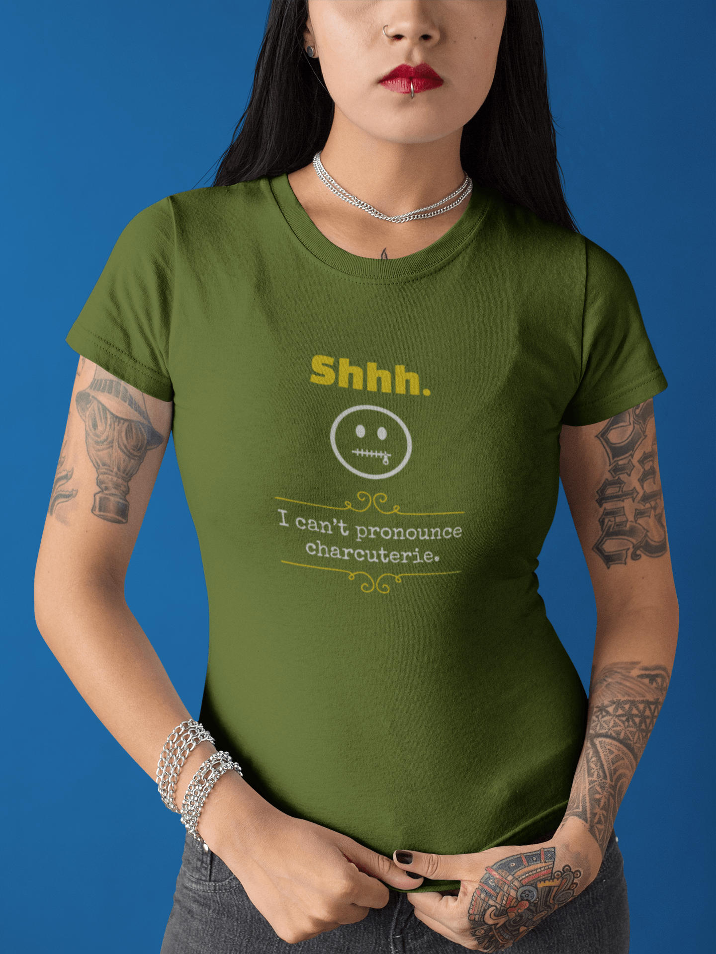 Shhh I Can't Pronounce Charcuterie Funny Graphic T-Shirt | Guilty Kick Confessions Collection - Guilty Kick Apparel