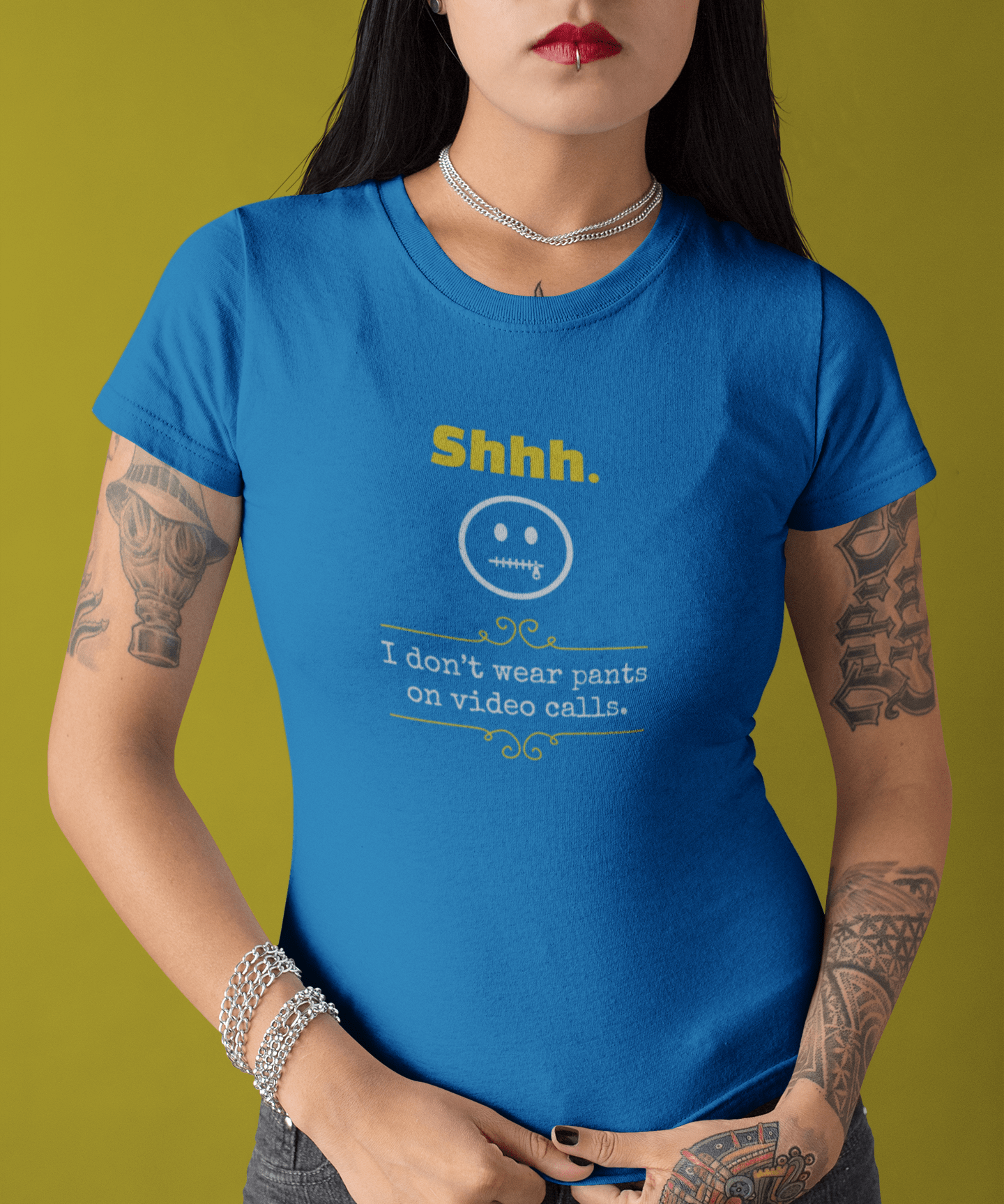 Shhh I Don't Wear Pants On Video Calls Funny Graphic T-Shirt | Guilty Kick Confessions Collection - Guilty Kick Apparel