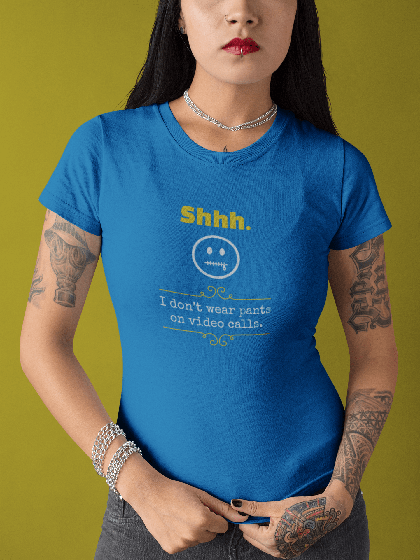 Shhh I Don't Wear Pants On Video Calls Funny Graphic T-Shirt | Guilty Kick Confessions Collection - Guilty Kick Apparel
