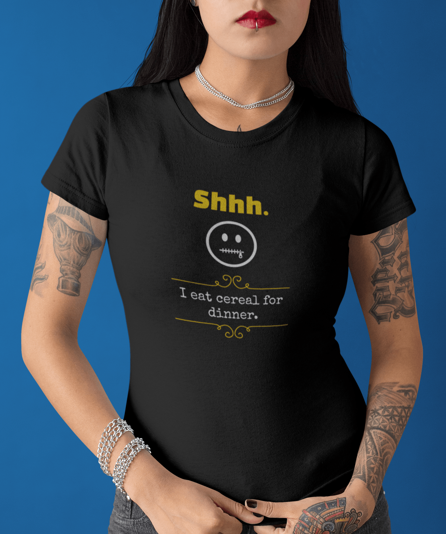 Shhh I Eat Cereal For Dinner Funny Graphic T-Shirt | Guilty Kick Confessions Collection - Guilty Kick Apparel