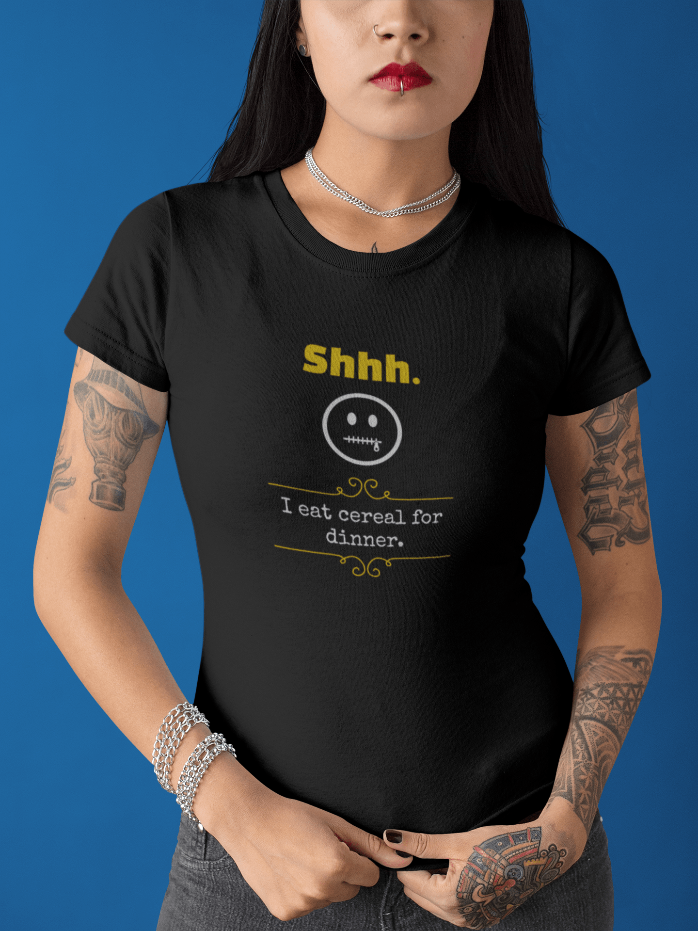 Shhh I Eat Cereal For Dinner Funny Graphic T-Shirt | Guilty Kick Confessions Collection - Guilty Kick Apparel