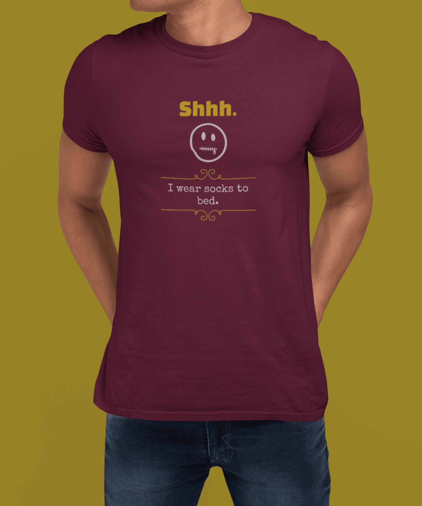Shhh I Wear Socks To Bed Funny Graphic T-Shirt Guilty Kick Confessions Collection - Guilty Kick Apparel
