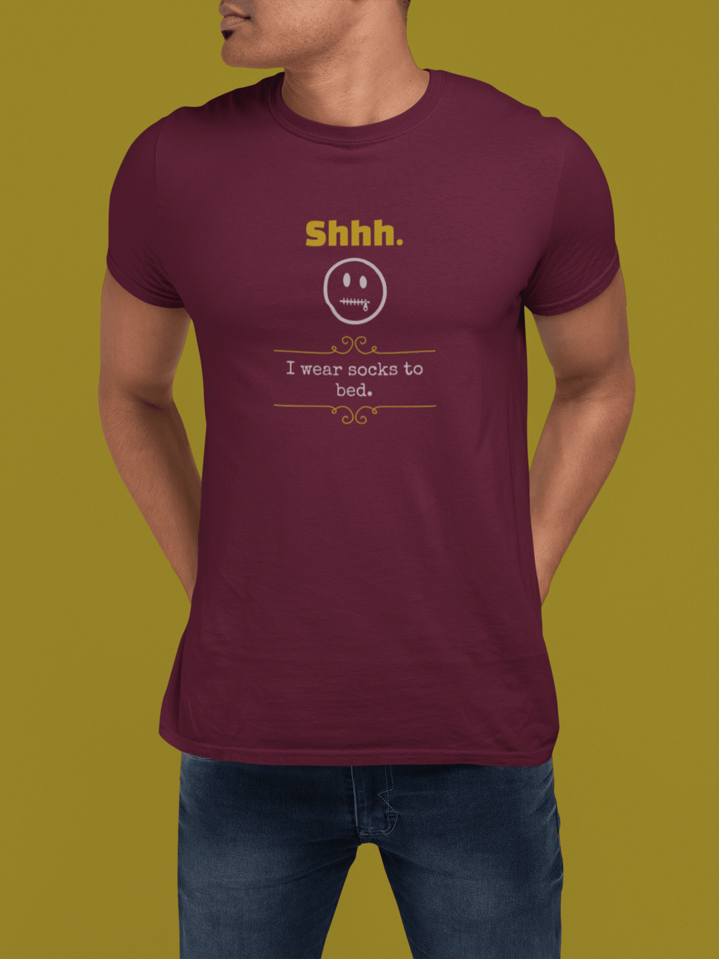 Shhh I Wear Socks To Bed Funny Graphic T-Shirt Guilty Kick Confessions Collection - Guilty Kick Apparel