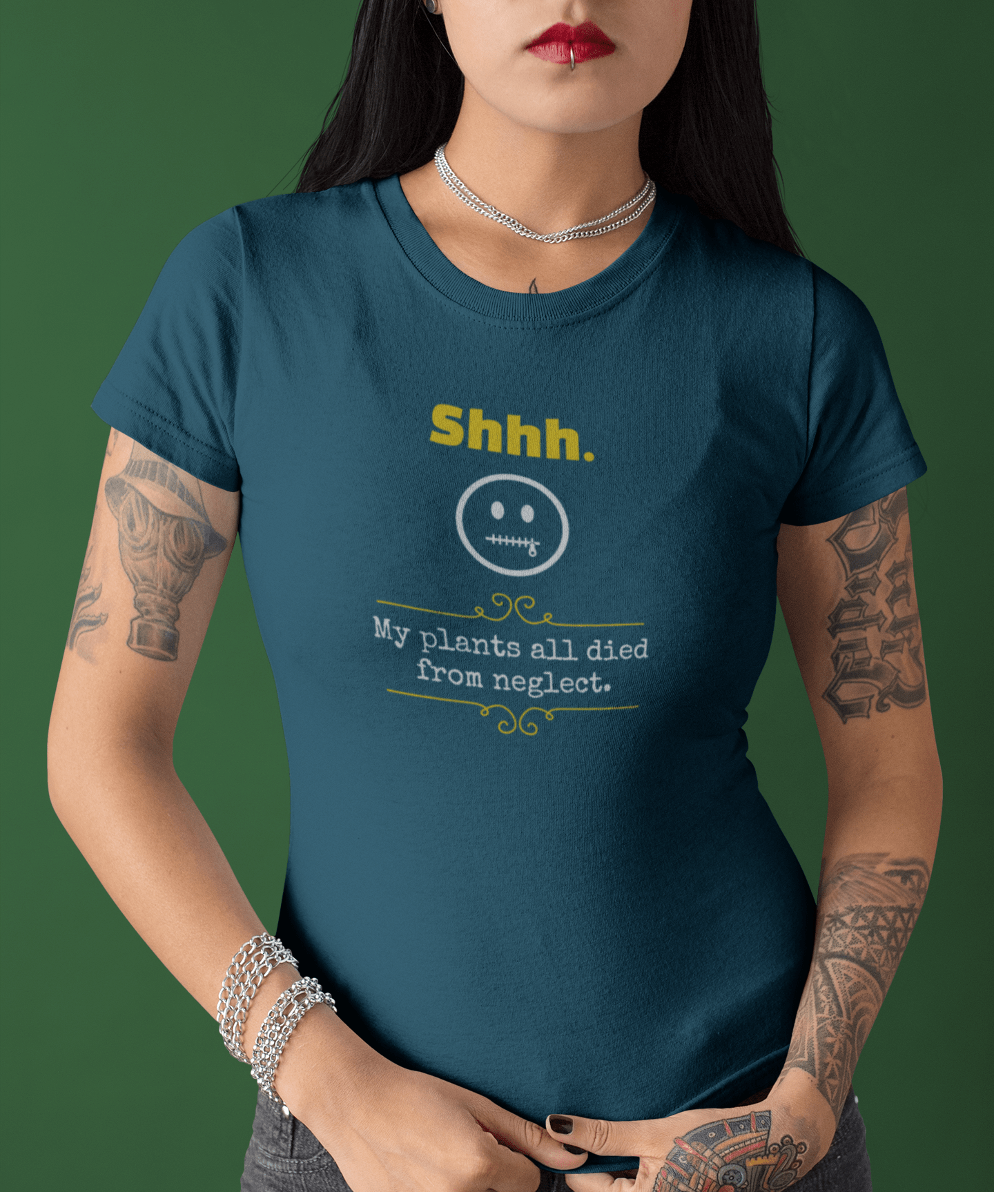 Shhh My Plants All Died From Neglect Funny Graphic T-Shirt | Guilty Kick Confessions Collection - Guilty Kick Apparel