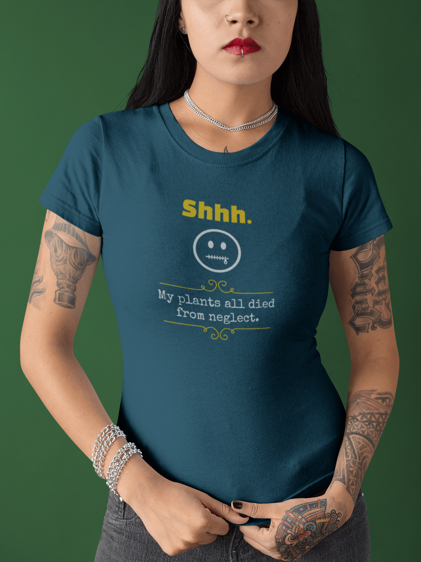 Shhh My Plants All Died From Neglect Funny Graphic T-Shirt | Guilty Kick Confessions Collection - Guilty Kick Apparel