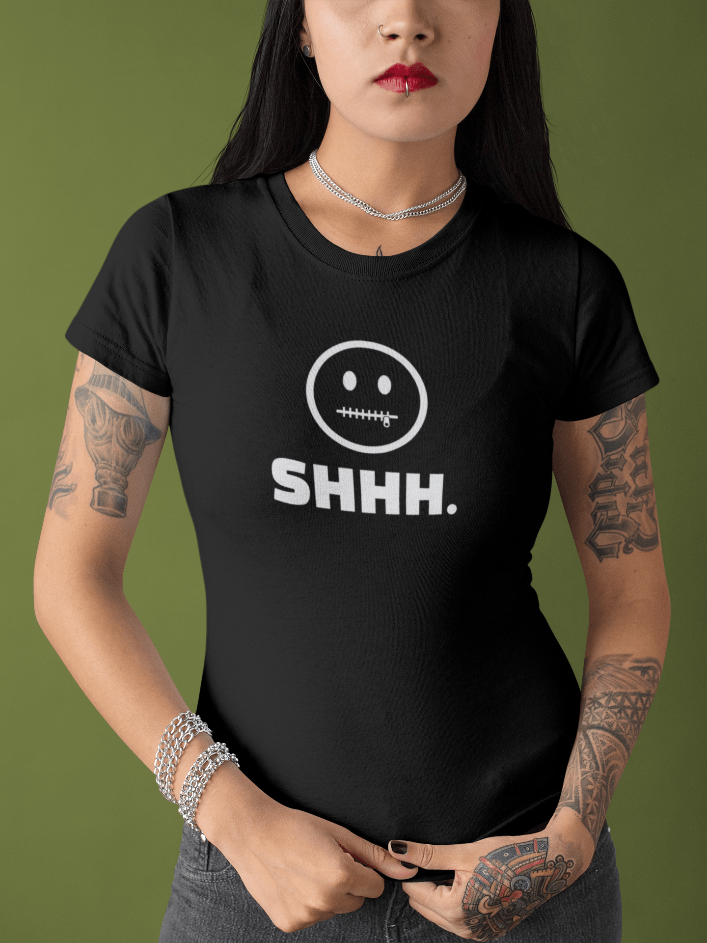 Shhh. Zipper Mouth Smiley Face T-Shirt Funny Anti - Social Graphic Tee Guilty Kick Branded - Guilty Kick Apparel