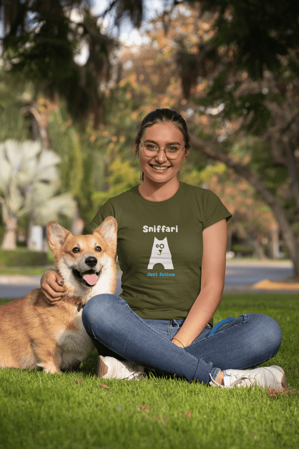Sniffari Minimalist Dog T-Shirt, Mid - Century Modern Just Follow Geometric Graphic Tee - Guilty Kick Apparel