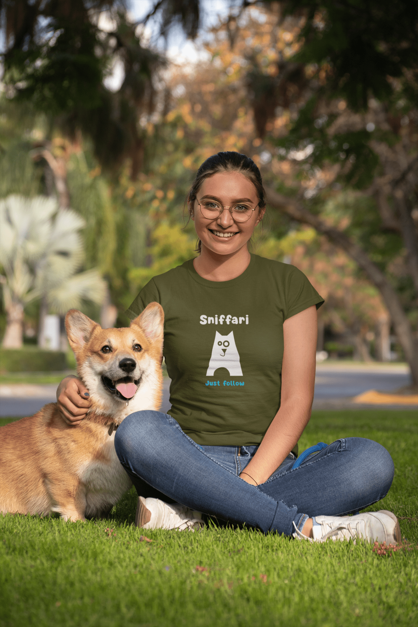 Sniffari Minimalist Dog T-Shirt, Mid - Century Modern Just Follow Geometric Graphic Tee - Guilty Kick Apparel