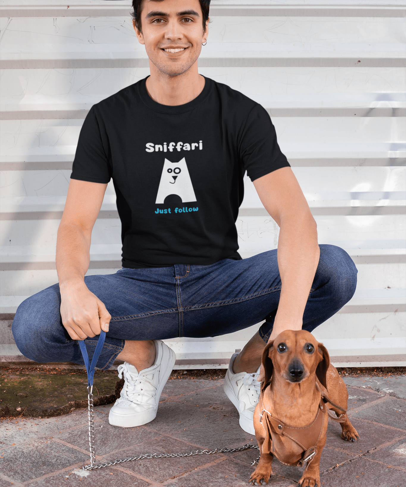 Sniffari Minimalist Dog T-Shirt, Mid - Century Modern Just Follow Geometric Graphic Tee - Guilty Kick Apparel