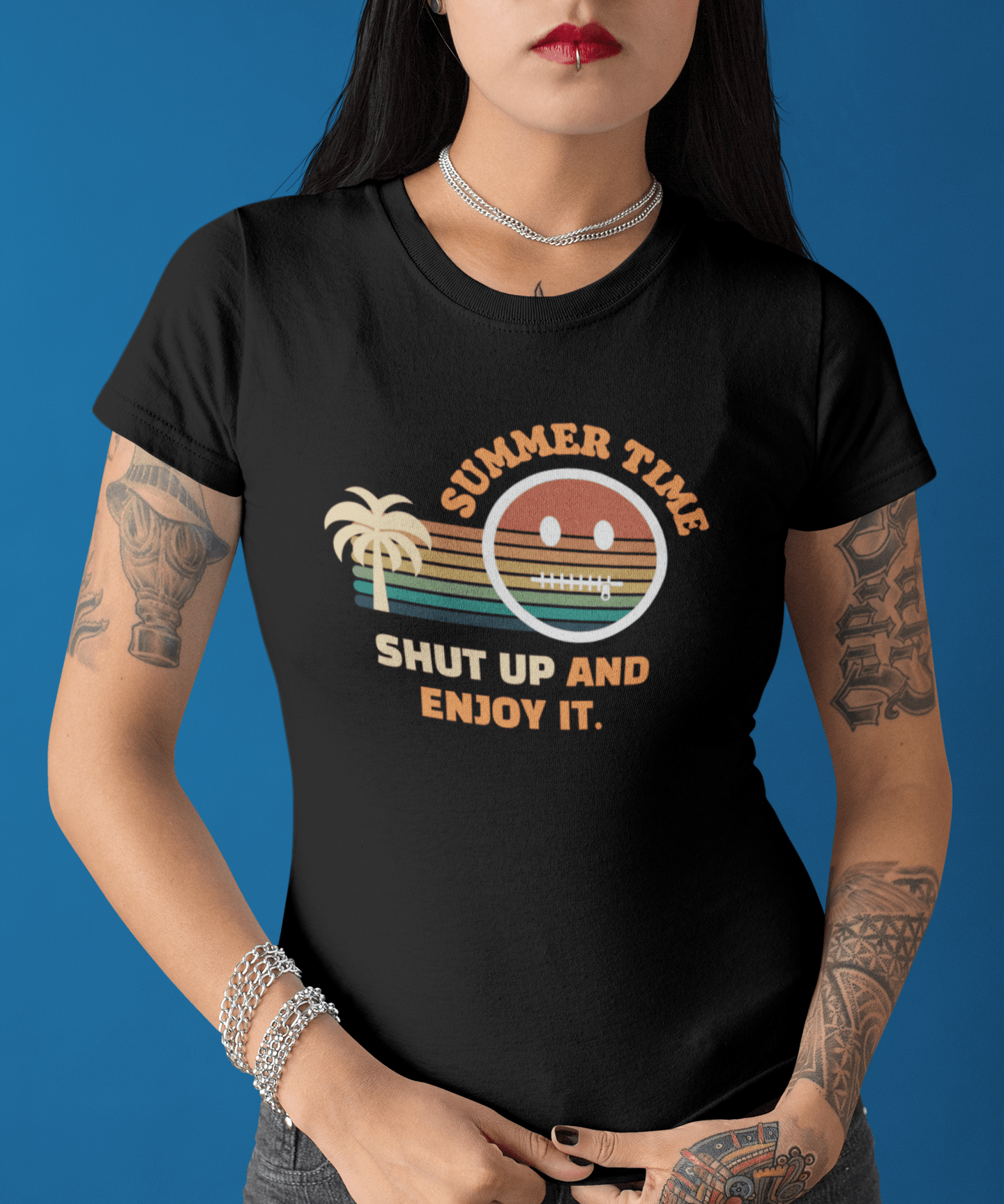 Summer Time Shut Up And Enjoy It T-Shirt Retro 70s Sunset Funny Sarcastic Beach Tee - Guilty Kick Apparel