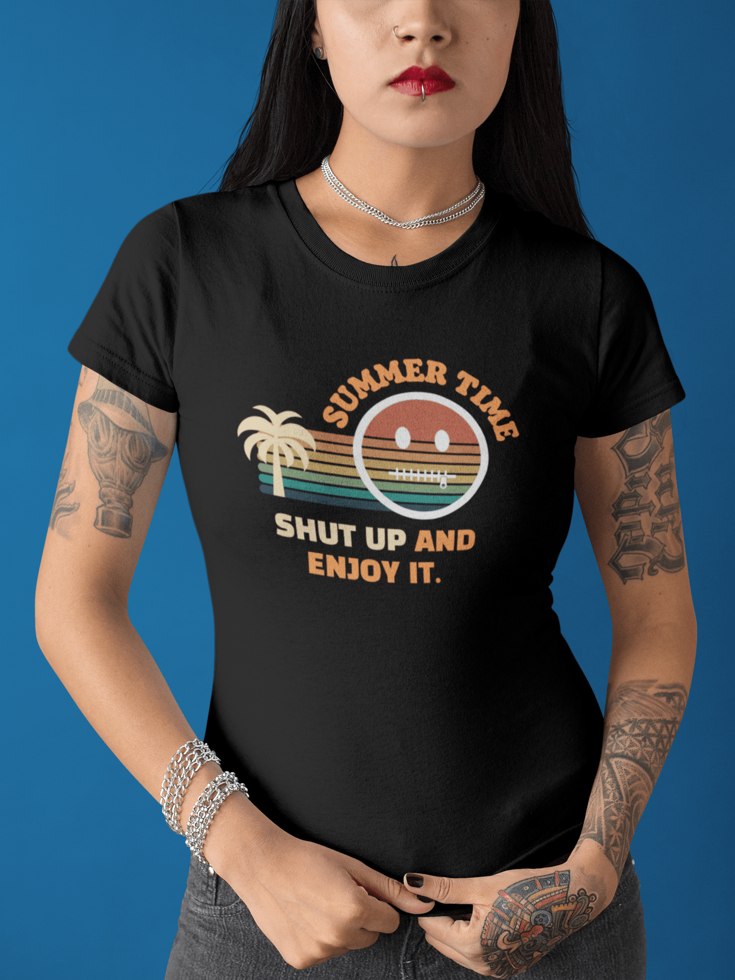 Summer Time Shut Up And Enjoy It T-Shirt Retro 70s Sunset Funny Sarcastic Beach Tee - Guilty Kick Apparel