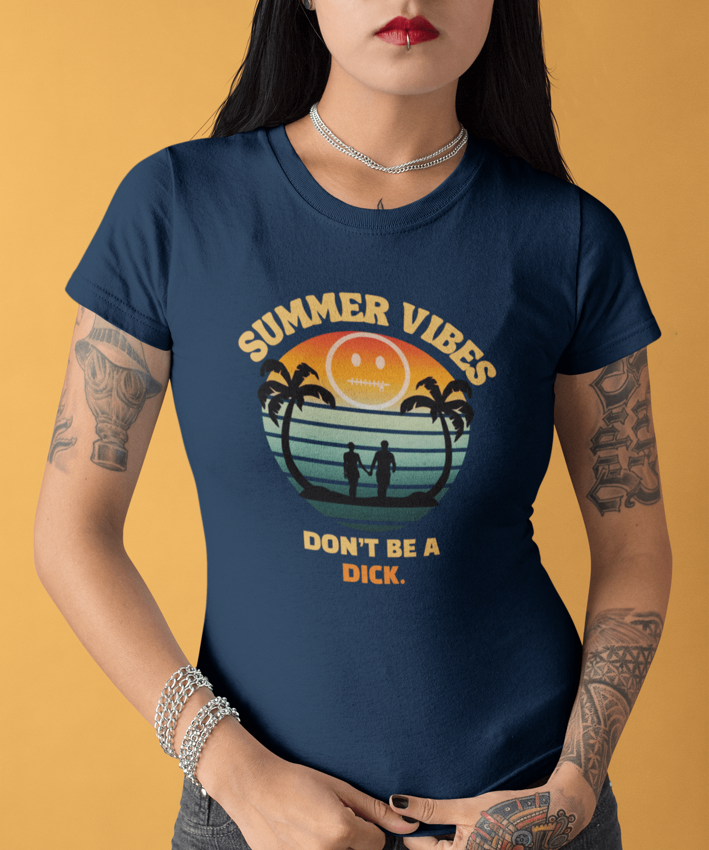 Summer Vibes Don't Be A Dick T-Shirt Retro 70s Sunset Funny Sarcastic Beach Tee - Guilty Kick Apparel
