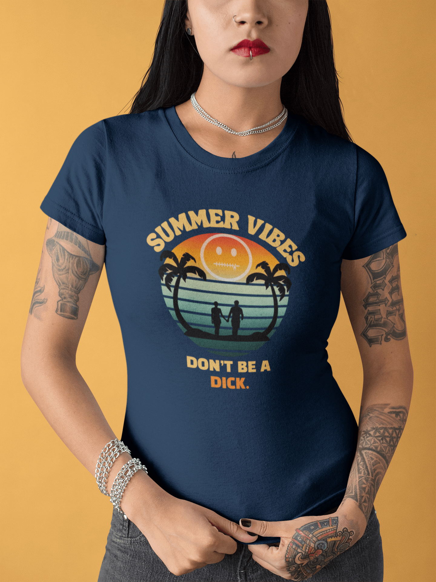 Summer Vibes Don't Be A Dick T-Shirt Retro 70s Sunset Funny Sarcastic Beach Tee - Guilty Kick Apparel