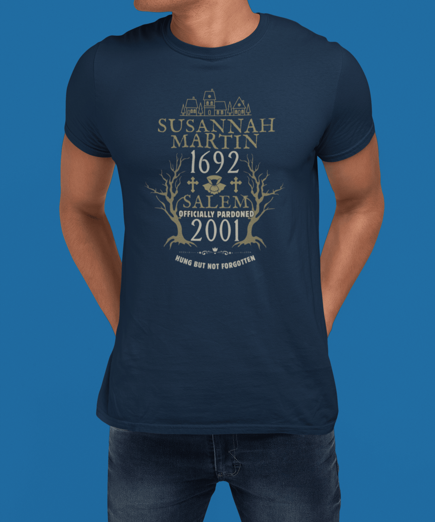 Susannah Martin 1692 Salem Witch Pardoned 2001 - Humorous Satire T-Shirt - Guilty Kick Apparel