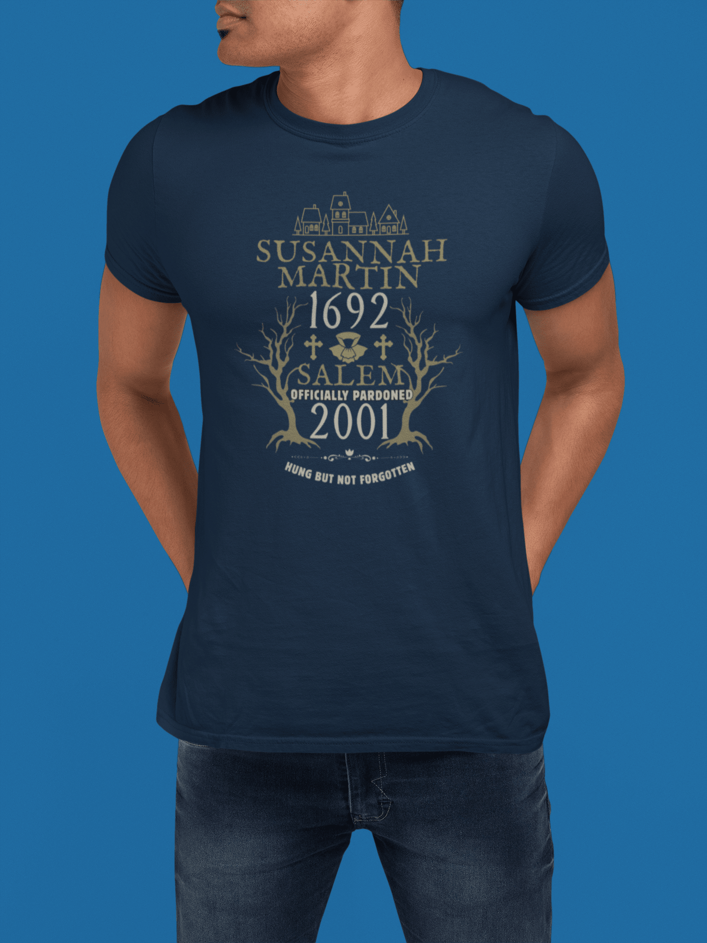 Susannah Martin 1692 Salem Witch Pardoned 2001 - Humorous Satire T-Shirt - Guilty Kick Apparel