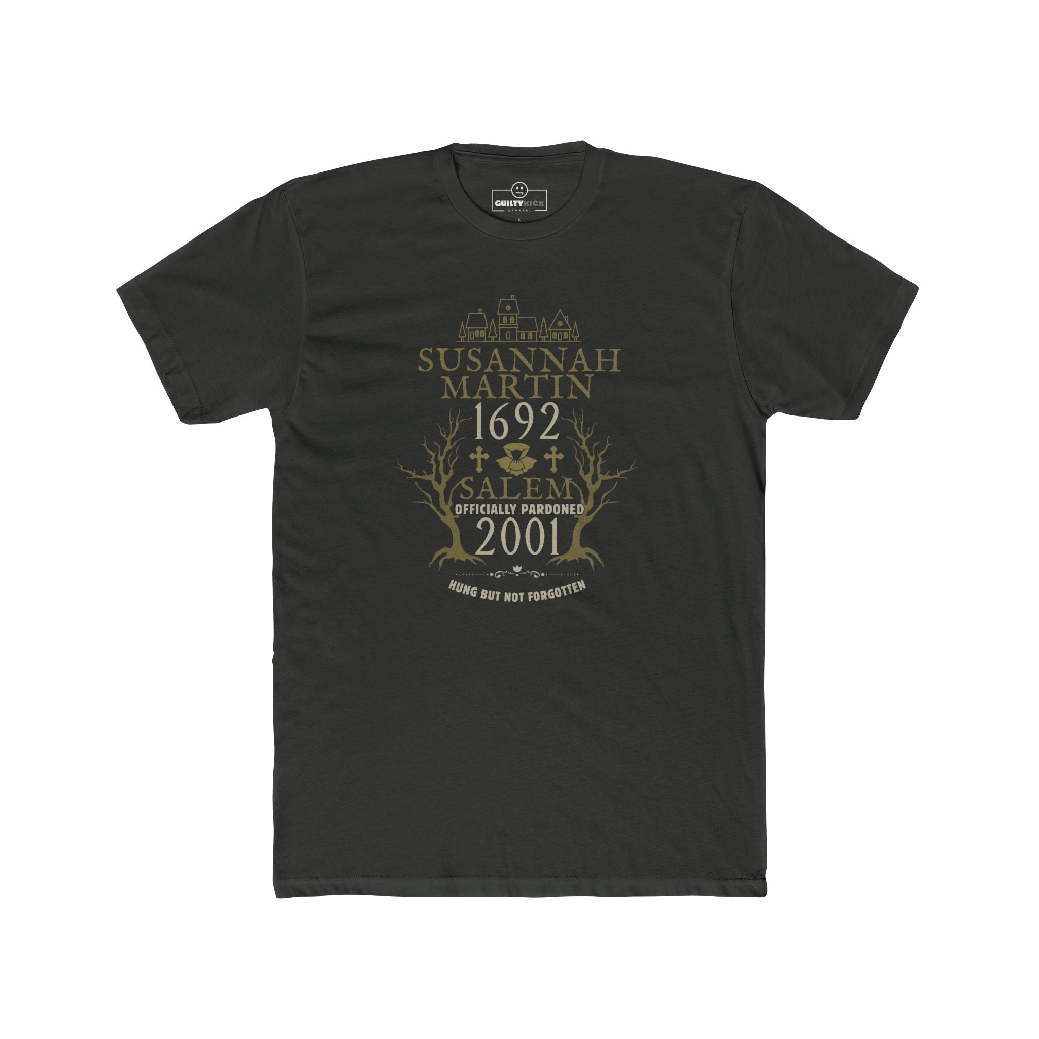 Susannah Martin 1692 Salem Witch Pardoned 2001 - Humorous Satire T-Shirt - Guilty Kick Apparel