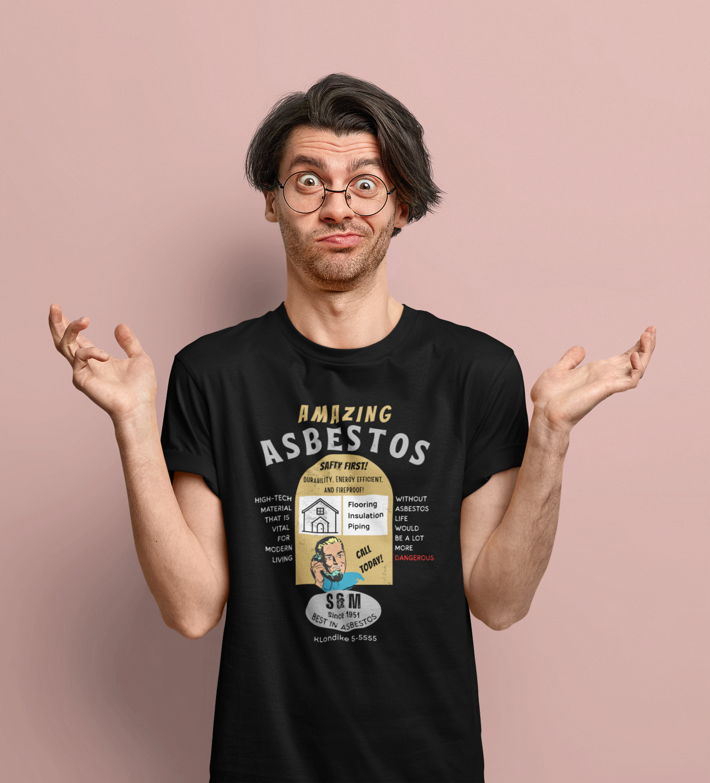 Amazing Asbestos Retro Parody T-Shirt: Mid-Century Satirical Dark Humor Tee