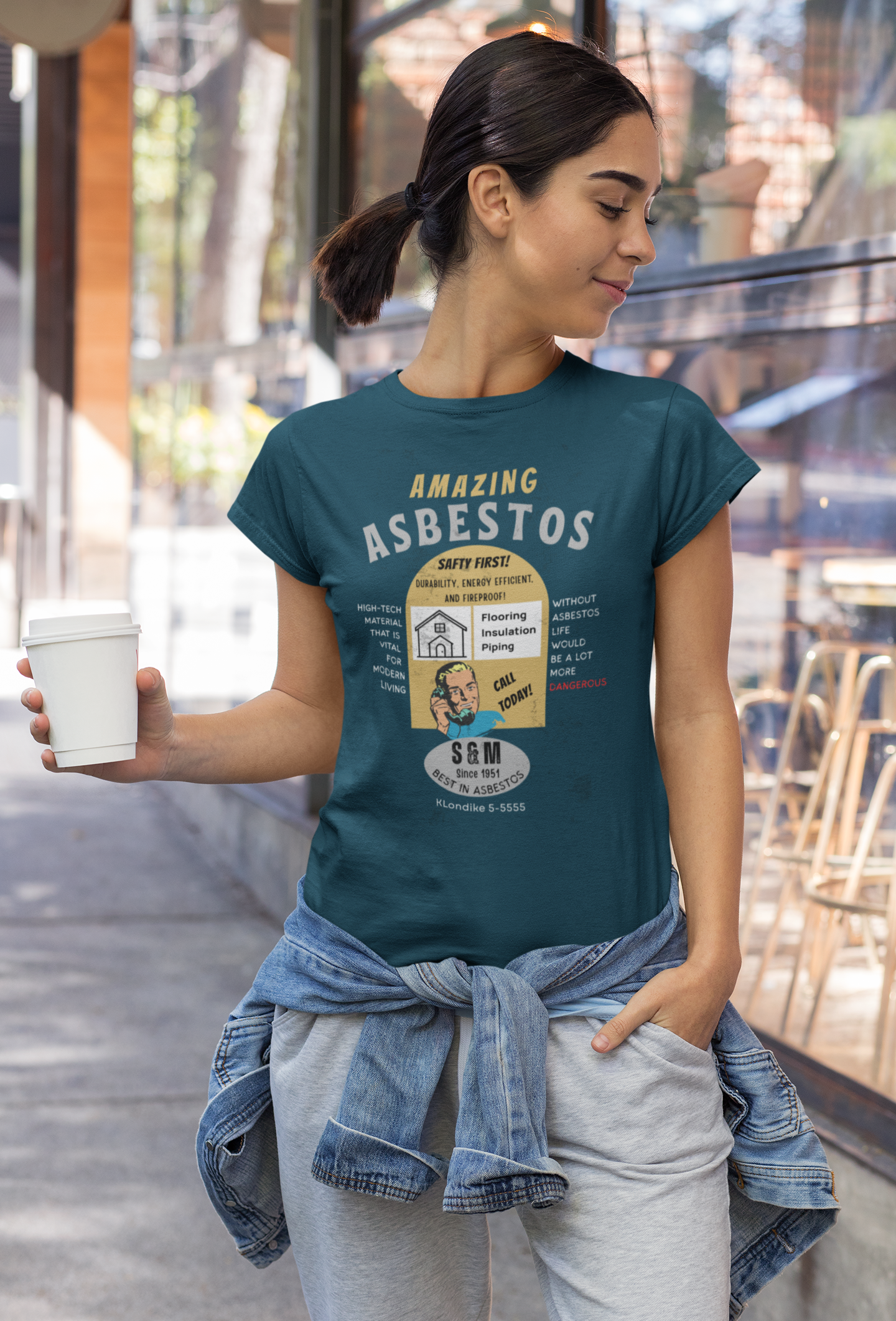 Amazing Asbestos Retro Parody T-Shirt: Mid-Century Satirical Dark Humor Tee
