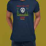 Friday the 14th Crap Wrong Month T-Shirt | Sarcastic Slasher Parody Graphic Tee, Funny Camp Horror Movie Hockey Mask Halloween Shirt
