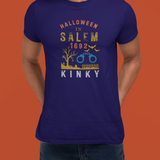 Halloween in Salem 1692 Kinky T-Shirt | Sarcastic Witch Trials Shackles Graphic Tee, Funny Dark Humor Puritan Halloween Shirt