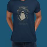 Never Trust The Living Ghost Graphic T-Shirt | Dead Inside Funny Halloween Tee | Vintage Sarcastic Spooky Graphic Shirt