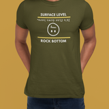 Rock Bottom Graphic Tee | Upside Down Surface Level Satire T-Shirt
