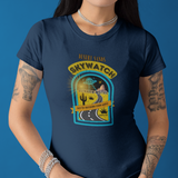 Desert Sands Skywatch Bunker Motel T-Shirt | Vintage Retro UFO Parody Graphic Tee, Funny Sci-Fi Horror Halloween Route 375 Shirt