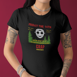 Friday the 14th Crap Wrong Month T-Shirt | Sarcastic Slasher Parody Graphic Tee, Funny Camp Horror Movie Hockey Mask Halloween Shirt