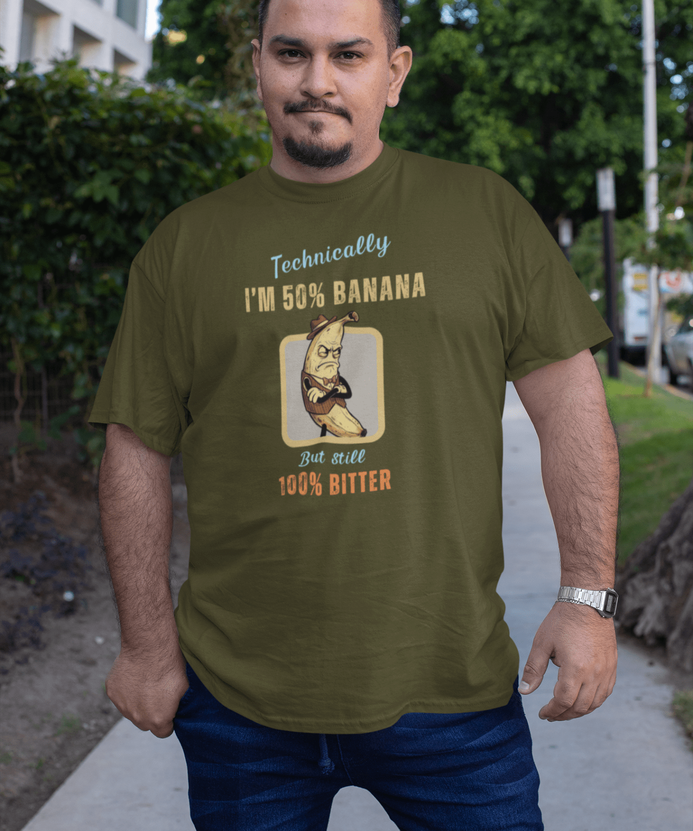 Technically Fifty Percent Banana, One Hundred Percent Bitter, Funny Sarcastic Fruit Parody T-Shirt - Guilty Kick Apparel