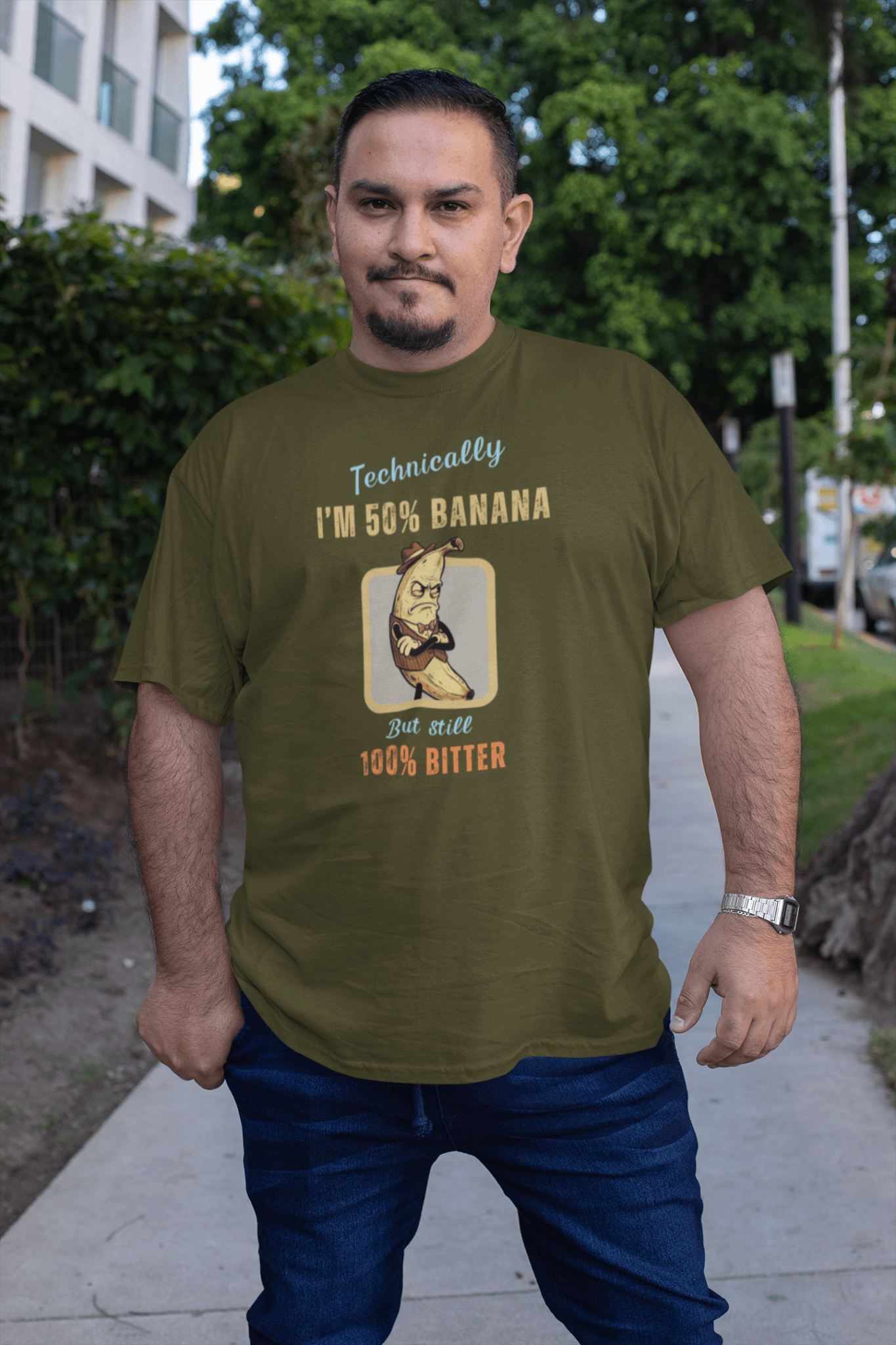 Technically Fifty Percent Banana, One Hundred Percent Bitter, Funny Sarcastic Fruit Parody T-Shirt - Guilty Kick Apparel